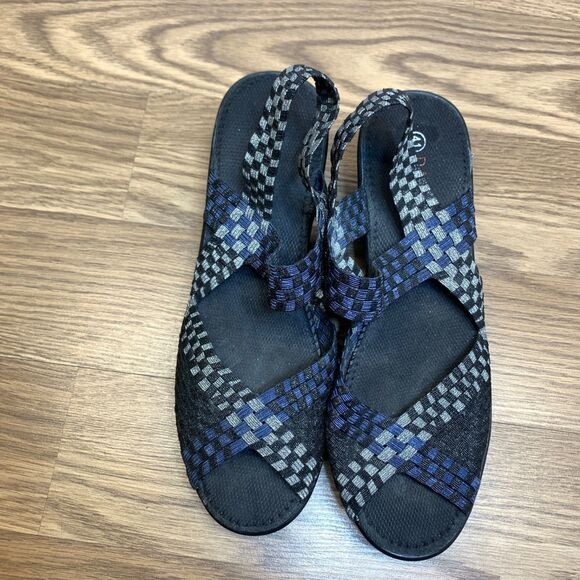 Bernie Mev Wedge Sandal Slip-On Open Toe Women’s Size 41 US 10 Black Blue Gray - Picture 6 of 11
